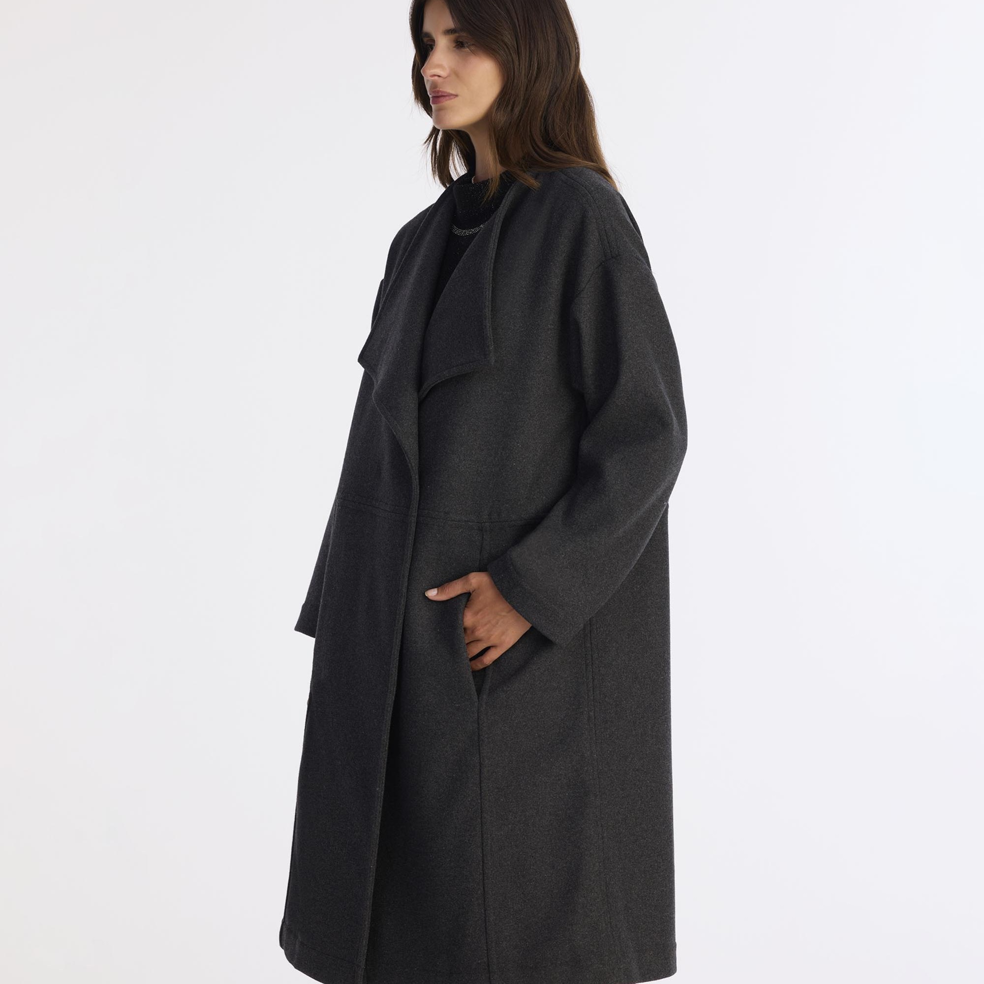 YARGICI Geniş Şal Yaka Uzun Kol Palto