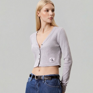  Calvin Klein Woven Label Kadın Gri Triko