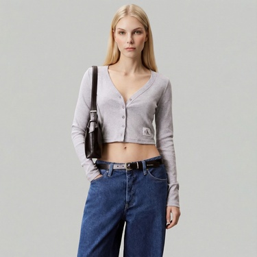 Calvin Klein Woven Label Kadın Gri Triko