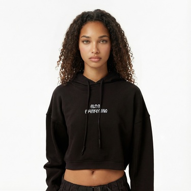  Les Benjamins Crop 007 Kadın Siyah Sweatshirt