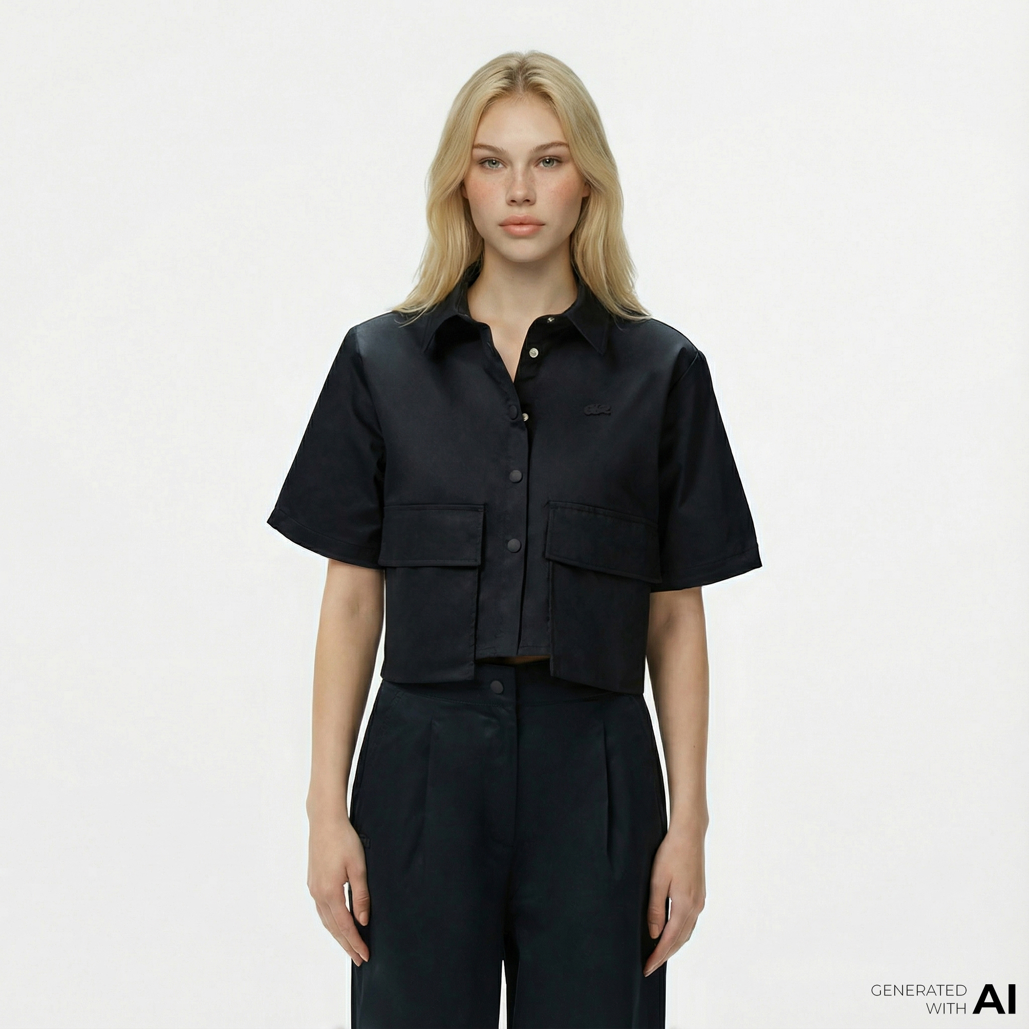  Lacoste Kadın Regular Fit Yarım Kollu Siyah Gömlek