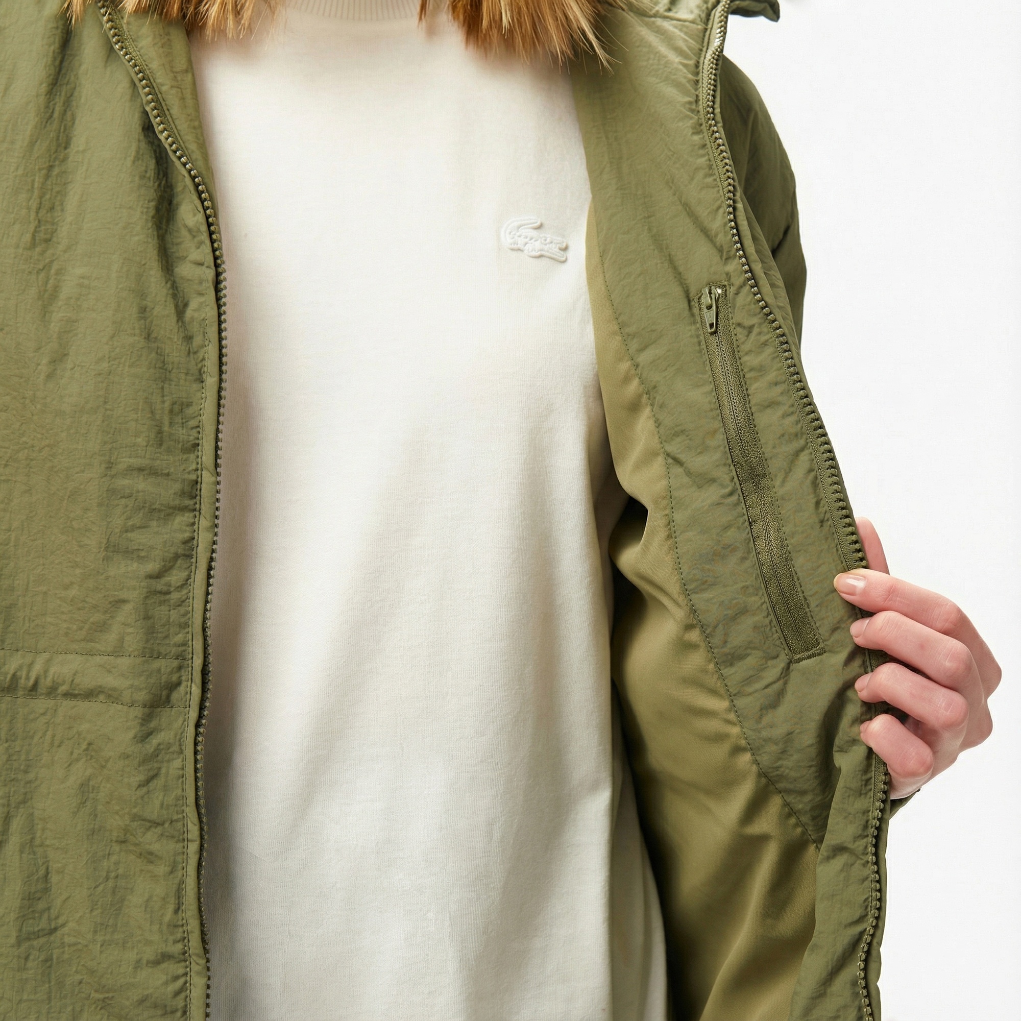 Lacoste Kadın Kapüşonlu Yeşil Yağmurluk