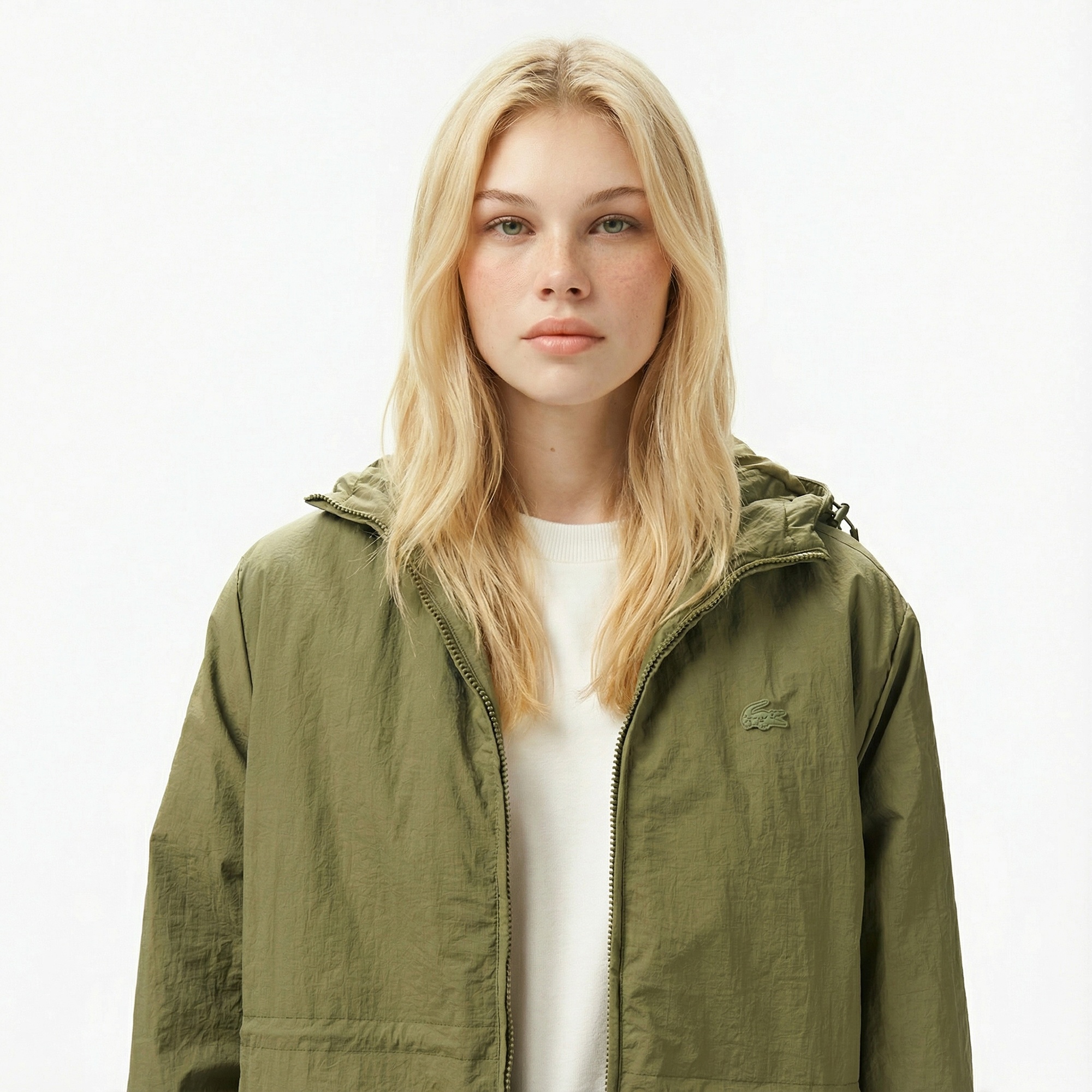 Lacoste Kadın Kapüşonlu Yeşil Yağmurluk