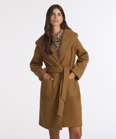  YARGICI Kapüşonlu Ve Kemerli Uzun Palto