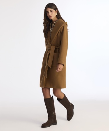  YARGICI Kapüşonlu Ve Kemerli Uzun Palto