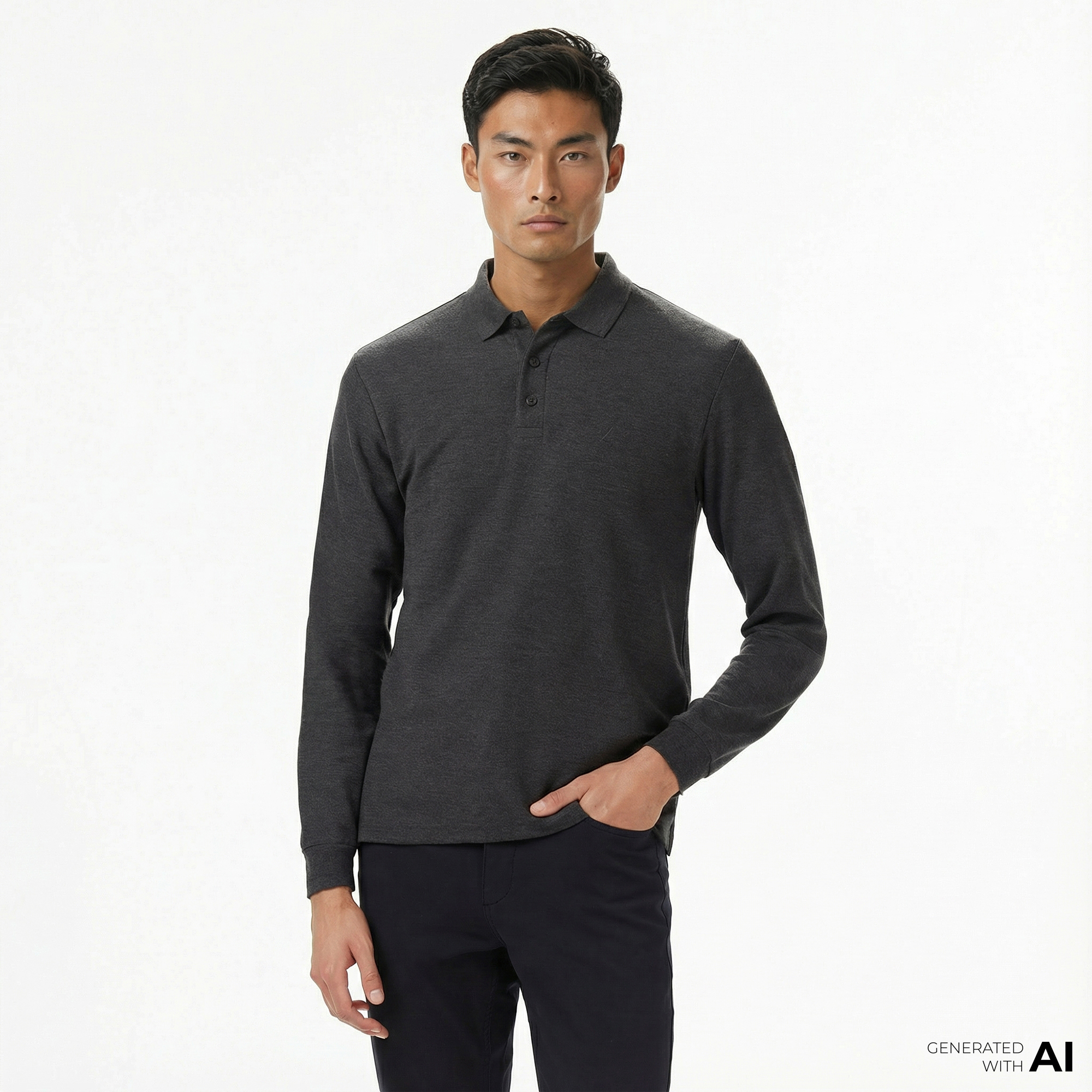  Nautica Erkek Gri Classic Fit Uzun Kollu Polo Yaka T-Shirt