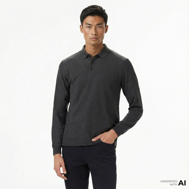  Nautica Erkek Gri Classic Fit Uzun Kollu Polo Yaka T-Shirt
