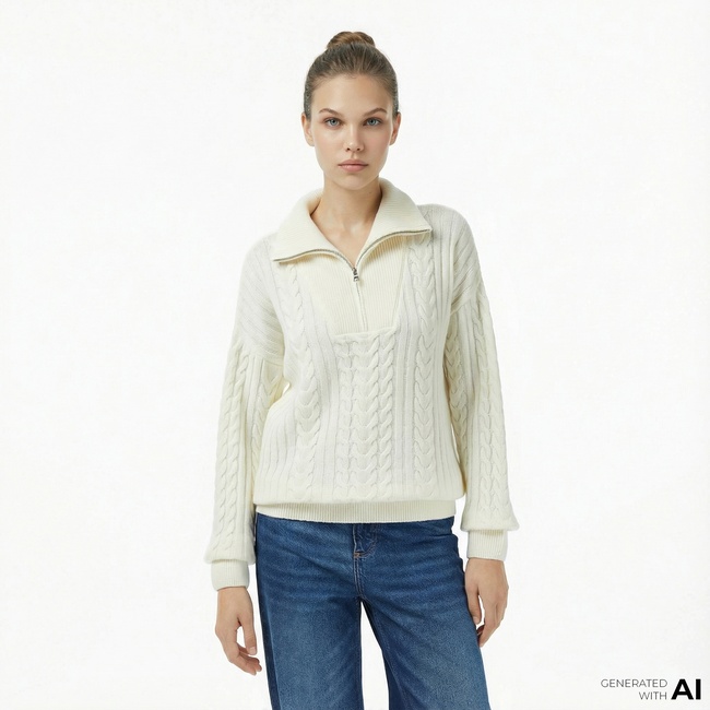  Nautica Kadın Krem Rengi Regular Fit Kazak