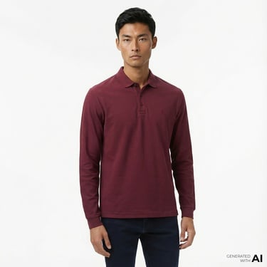  Nautica Erkek Bordo Classic Fit Uzun Kollu Polo Yaka T-Shirt