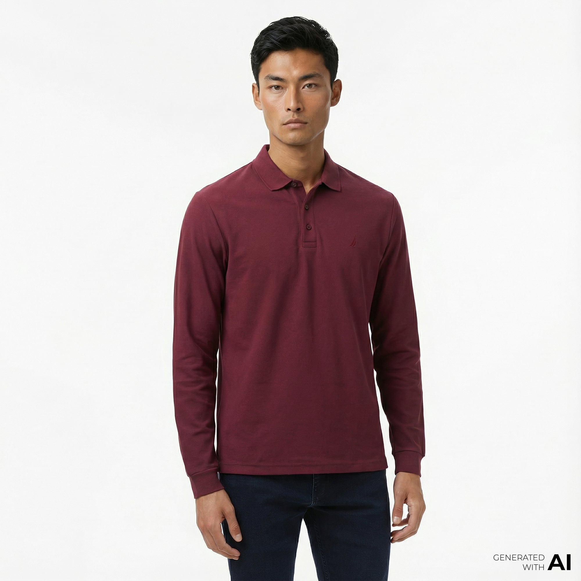  Nautica Erkek Bordo Classic Fit Uzun Kollu Polo Yaka T-Shirt