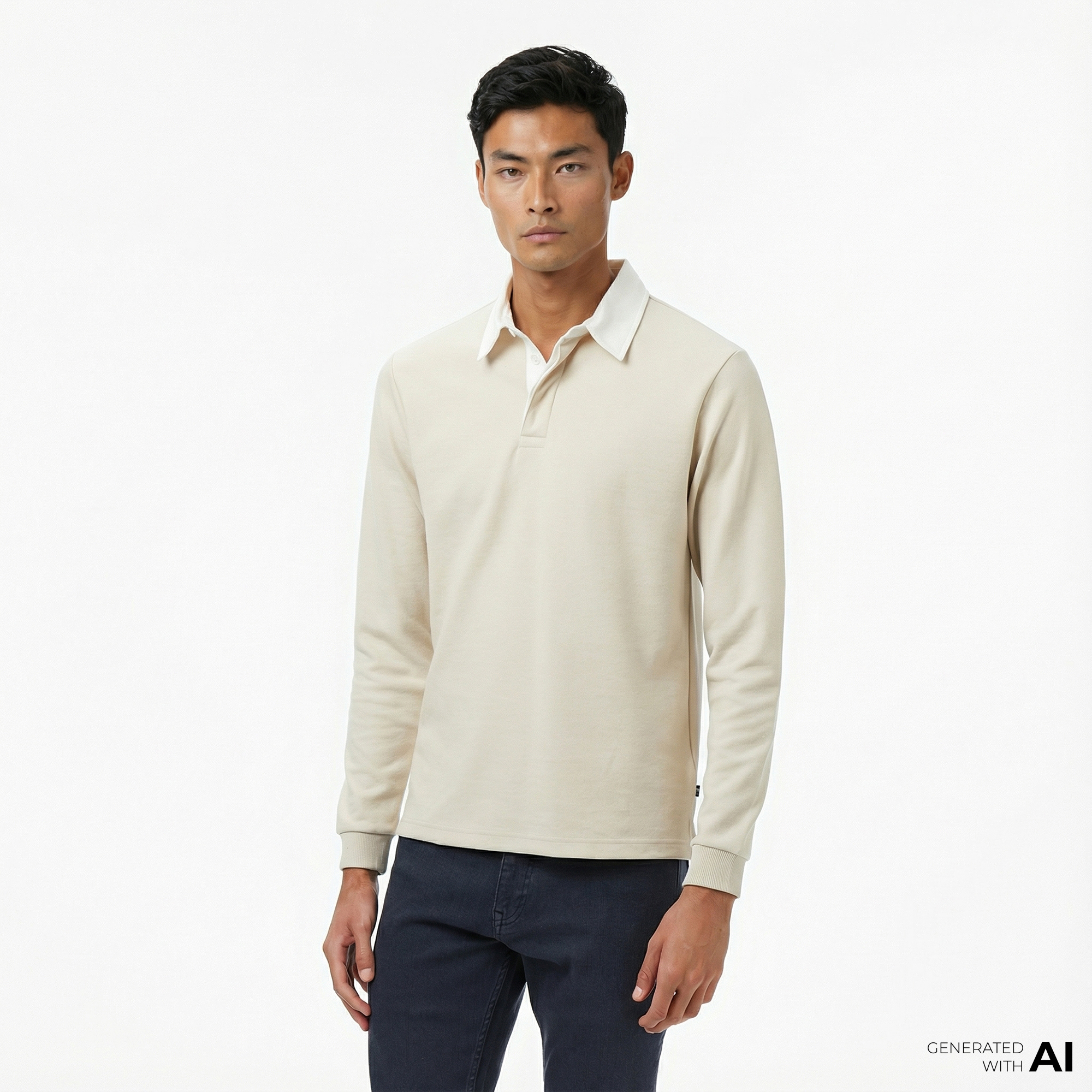  Nautica Erkek Bej Classic Fit Uzun Kollu Polo Yaka T-Shirt