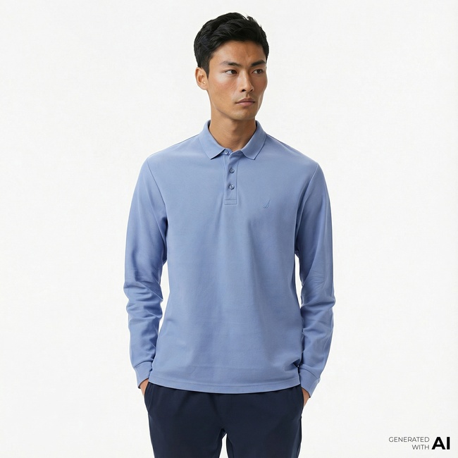  Nautica Erkek Mavi Classic Fit Uzun Kollu Polo Yaka T-Shirt
