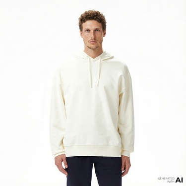  Nautica Erkek Krem Rengi Oversize Kapüşonlu Sweatshirt