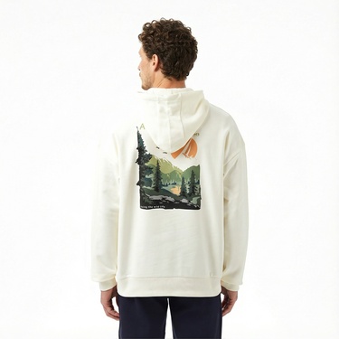  Nautica Erkek Krem Rengi Oversize Kapüşonlu Sweatshirt