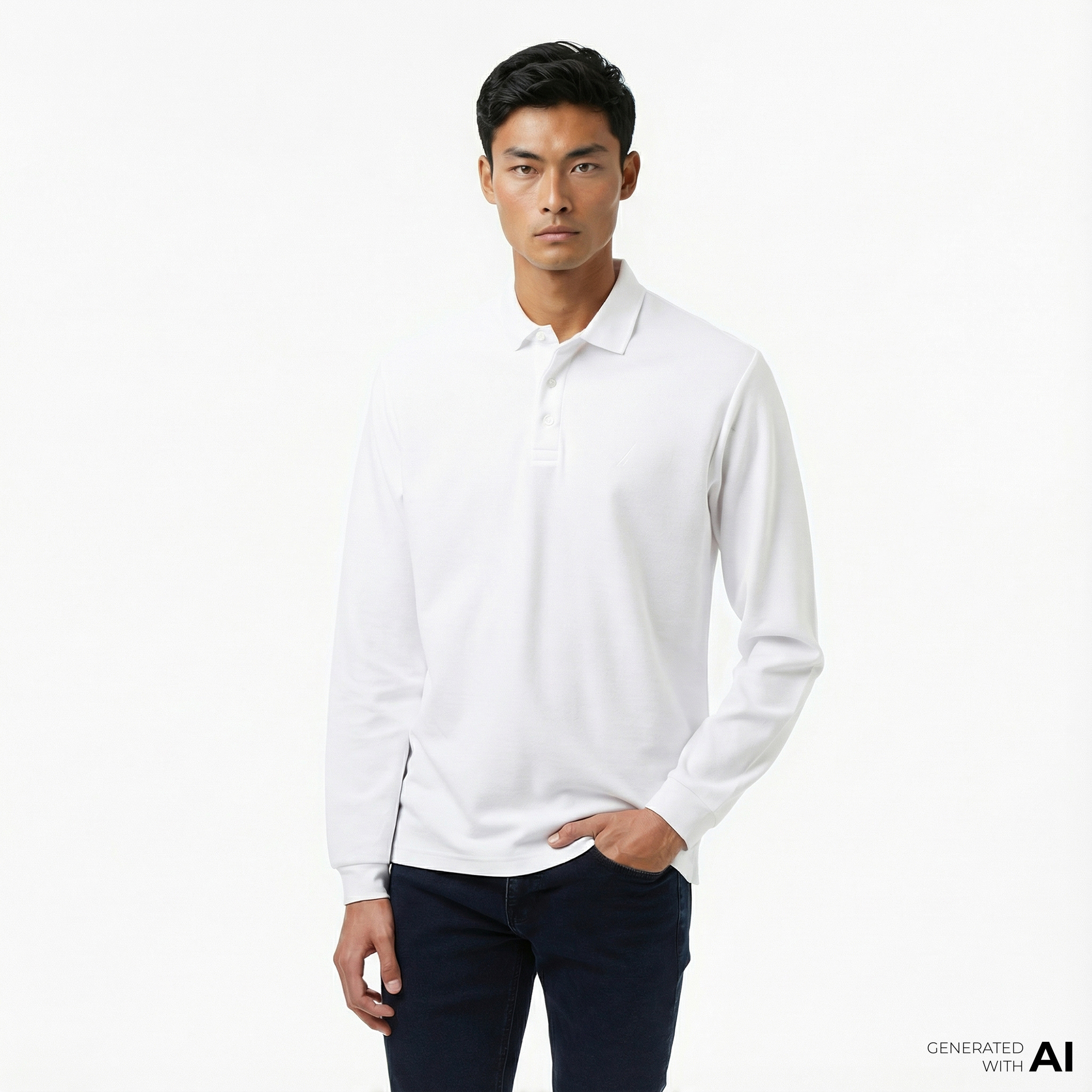  Nautica Erkek Beyaz Classic Fit Uzun Kollu Polo Yaka T-Shirt