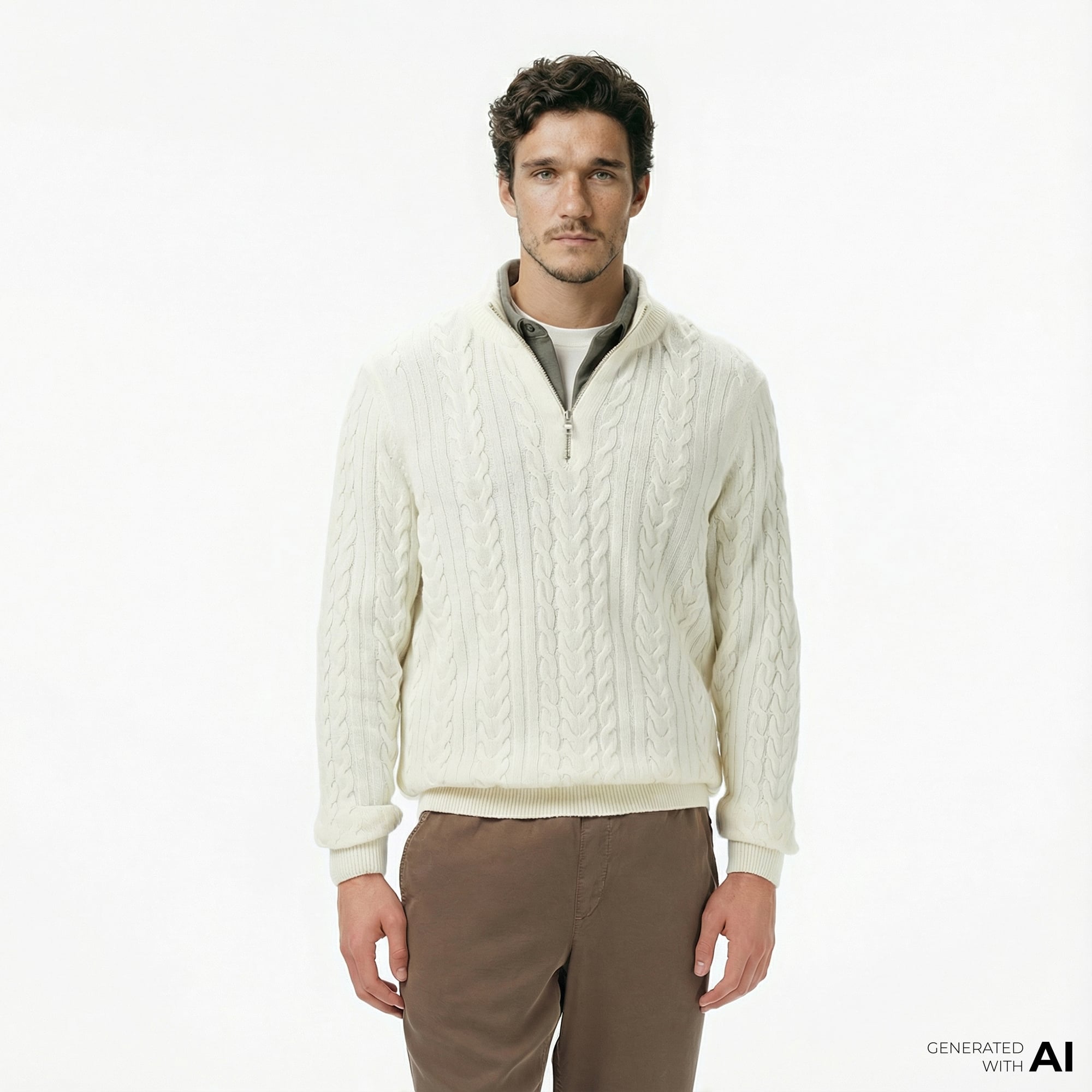  Nautica Erkek Krem Rengi Classic Fit Kazak