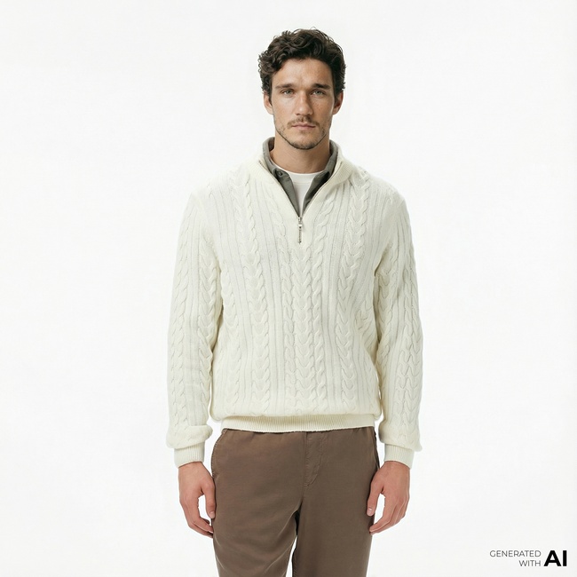  Nautica Erkek Krem Rengi Classic Fit Kazak