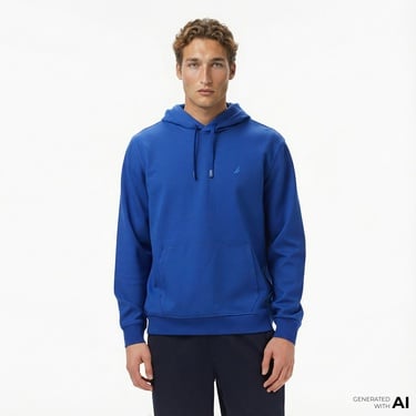  Nautica Erkek Mavi Classic Fit Kapüşonlu Sweatshirt