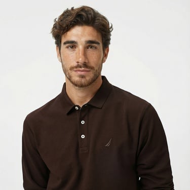  Nautica Erkek Kahverengi Classic Fit Uzun Kollu Polo Yaka T-Shirt