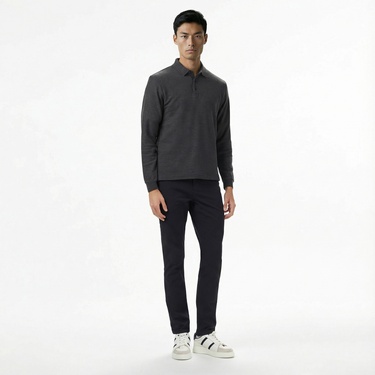  Nautica Erkek Gri Classic Fit Uzun Kollu Polo Yaka T-Shirt