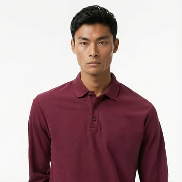  Nautica Erkek Bordo Classic Fit Uzun Kollu Polo Yaka T-Shirt