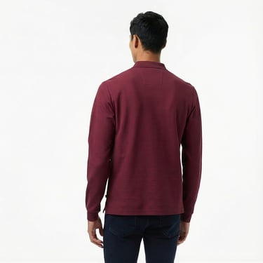  Nautica Erkek Bordo Classic Fit Uzun Kollu Polo Yaka T-Shirt