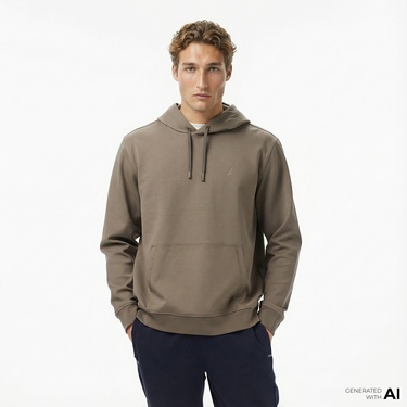  Nautica Erkek Kahverengi Classic Fit Kapüşonlu Sweatshirt