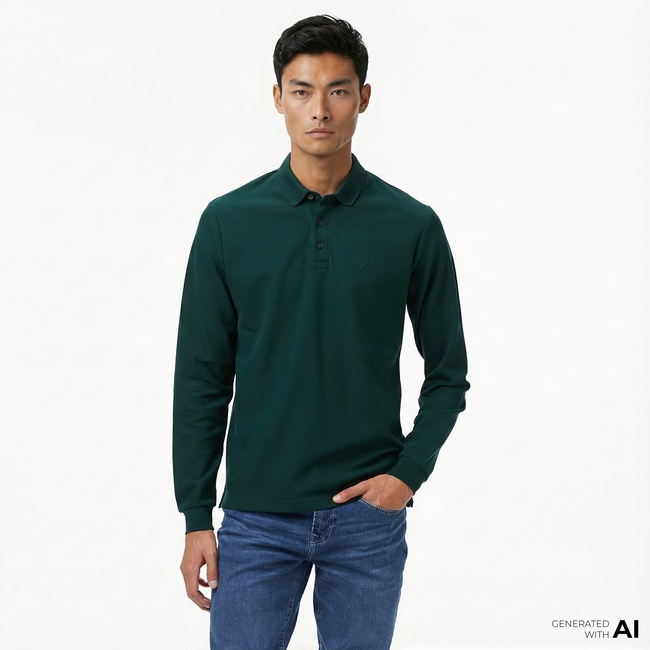  Nautica Erkek Yeşil Classic Fit Uzun Kollu Polo Yaka T-Shirt