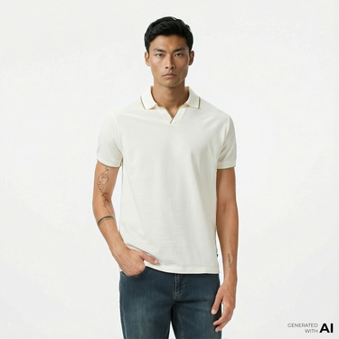  Nautica Erkek Krem Rengi Classic Fit Polo Yaka T-Shirt