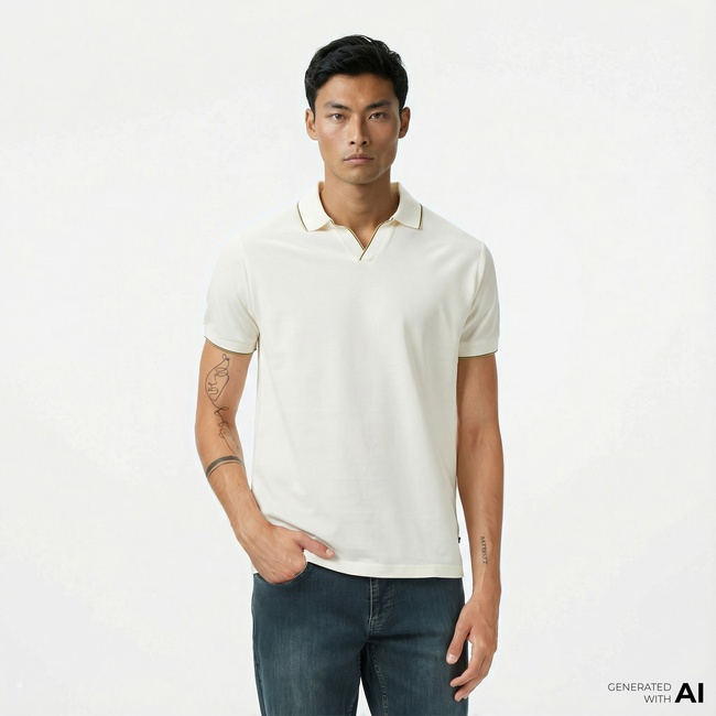  Nautica Erkek Krem Rengi Classic Fit Polo Yaka T-Shirt