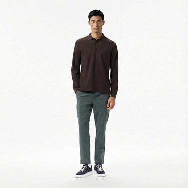  Nautica Erkek Kahverengi Classic Fit Uzun Kollu Polo Yaka T-Shirt