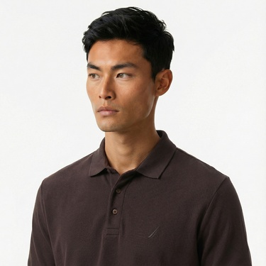 Nautica Erkek Kahverengi Classic Fit Uzun Kollu Polo Yaka T-Shirt