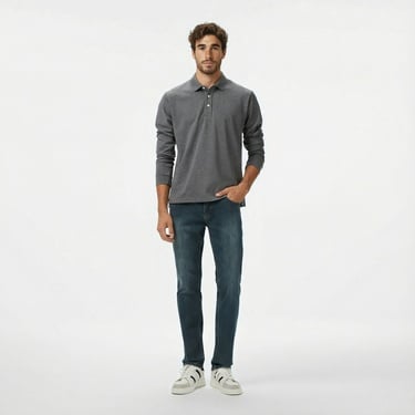  Nautica Erkek Gri Classic Fit Uzun Kollu Polo Yaka T-Shirt