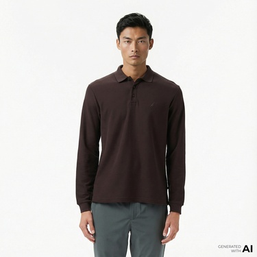  Nautica Erkek Kahverengi Classic Fit Uzun Kollu Polo Yaka T-Shirt