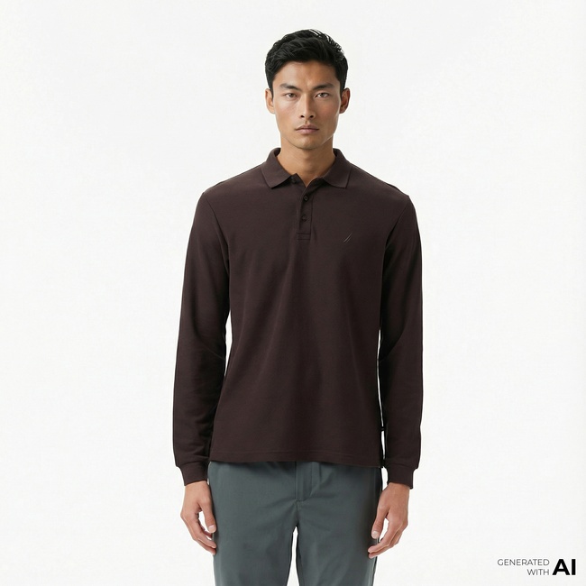  Nautica Erkek Kahverengi Classic Fit Uzun Kollu Polo Yaka T-Shirt