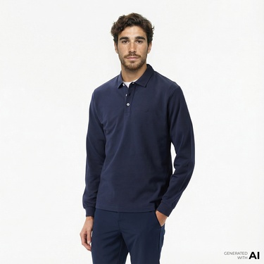  Nautica Erkek Lacivert Classic Fit Uzun Kollu Polo Yaka T-Shirt