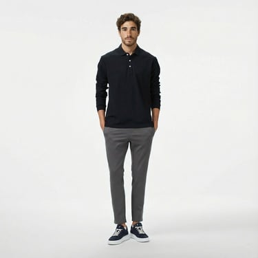  Nautica Erkek Siyah Classic Fit Uzun Kollu Polo Yaka T-Shirt