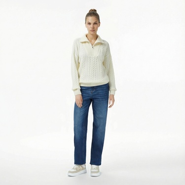  Nautica Kadın Krem Rengi Regular Fit Kazak