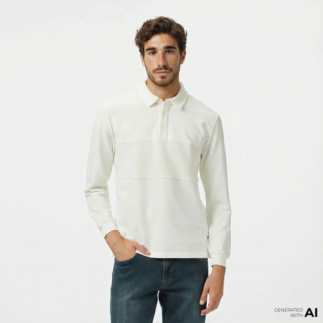  Nautica Erkek Krem Rengi Classic Fit Uzun Kollu Polo Yaka T-Shirt