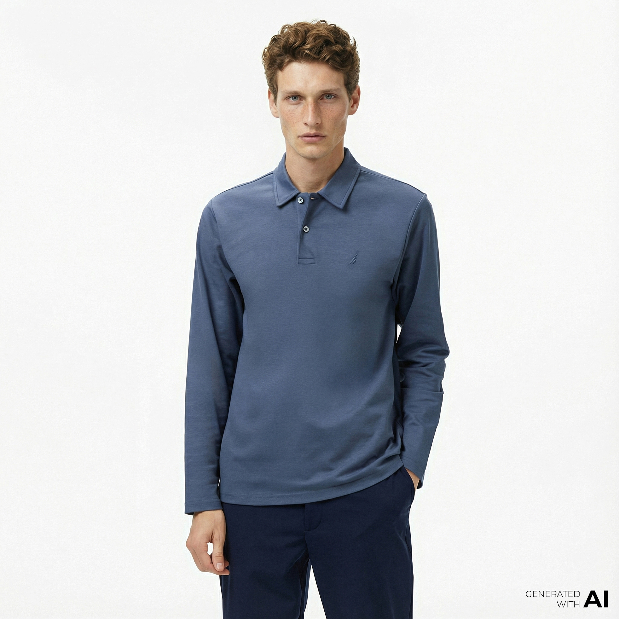  Nautica Erkek Mavi Classic Fit Uzun Kollu Polo Yaka T-Shirt