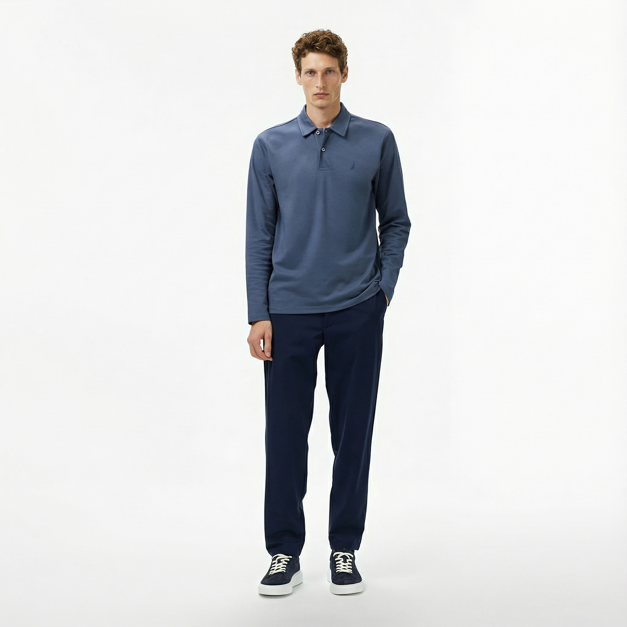  Nautica Erkek Mavi Classic Fit Uzun Kollu Polo Yaka T-Shirt