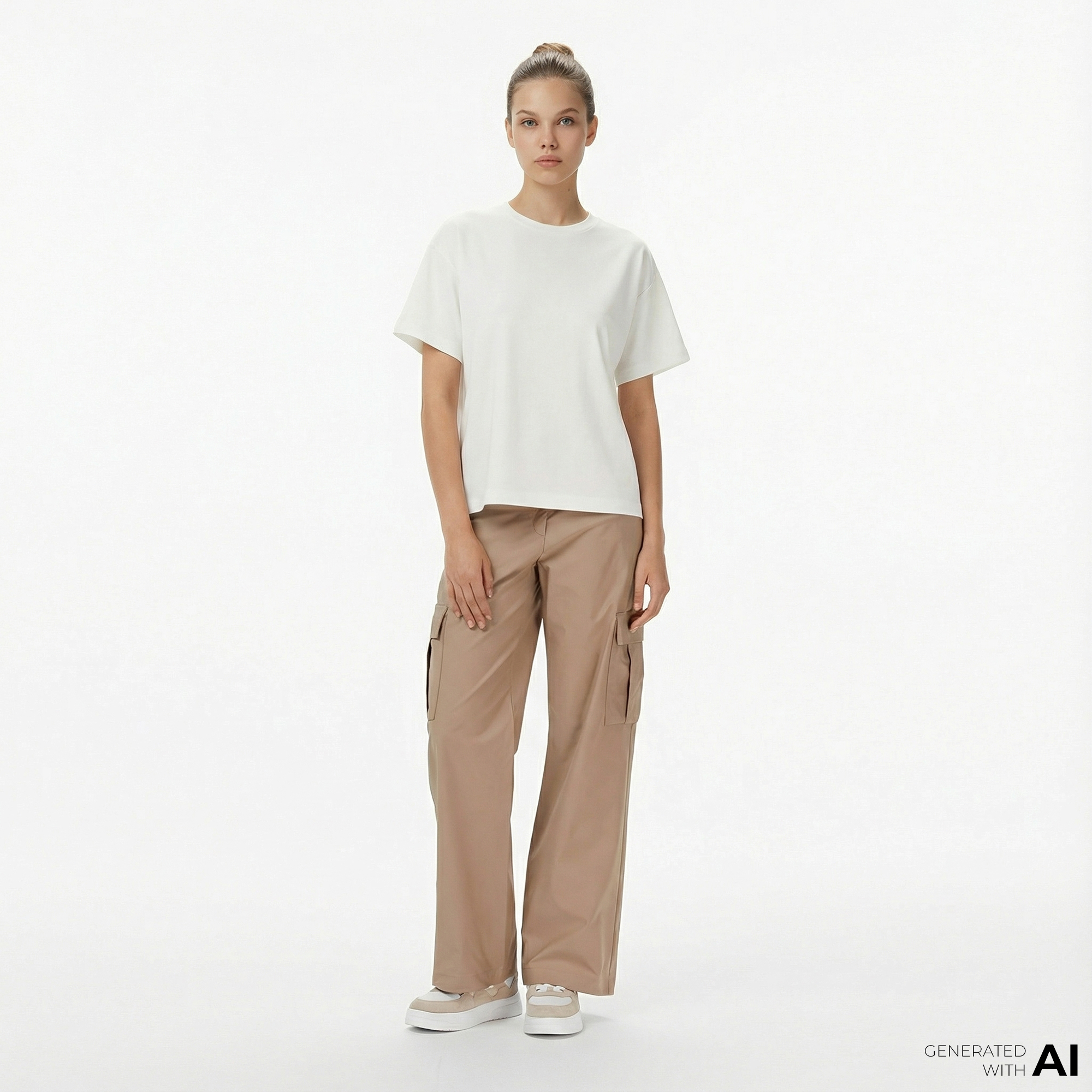  Nautica Kadın Bej Straight Fit Pantolon