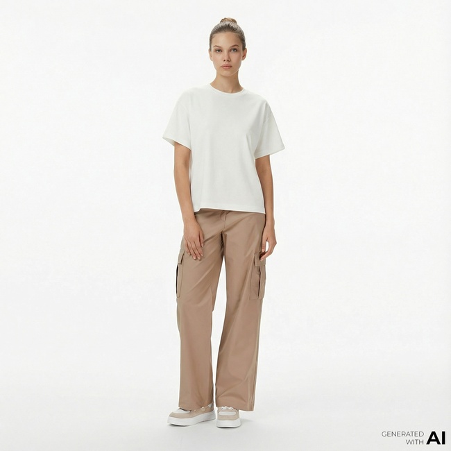  Nautica Kadın Bej Straight Fit Pantolon