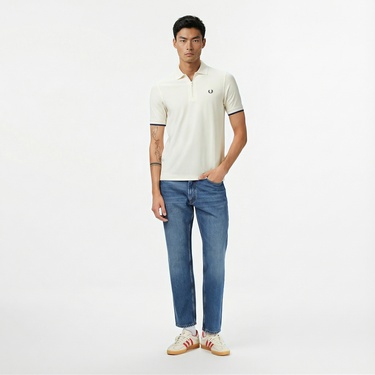  Fred Perry Crepe Pique Zip Neck Erkek Bej Polo