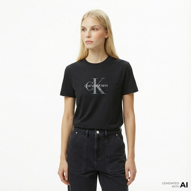  Calvin Klein Hero Classic Monologo Kadın Siyah T-Shirt