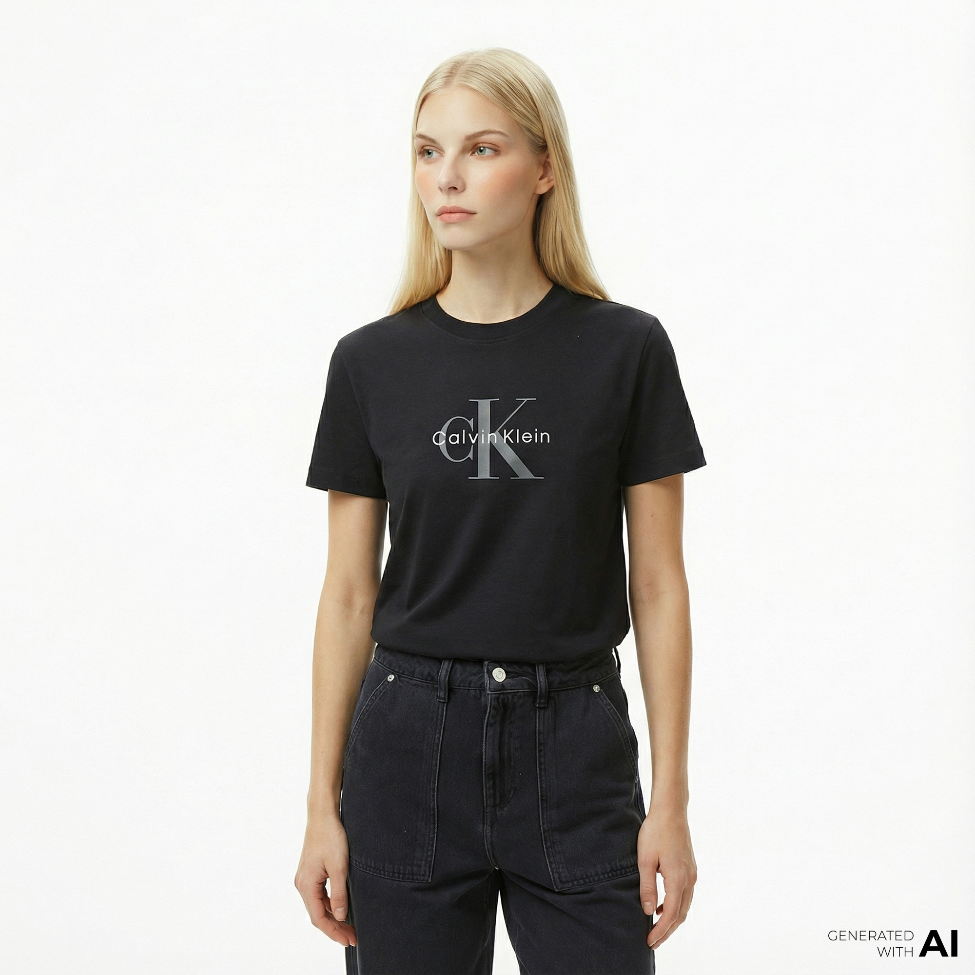  Calvin Klein Hero Classic Monologo Kadın Siyah T-Shirt