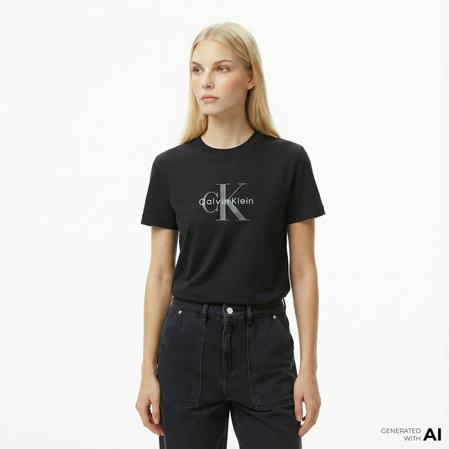  Calvin Klein Hero Classic Monologo Kadın Siyah T-Shirt