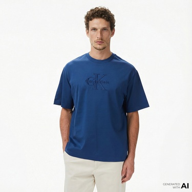  Calvin Klein Jersey Erkek Mavi T-Shirt