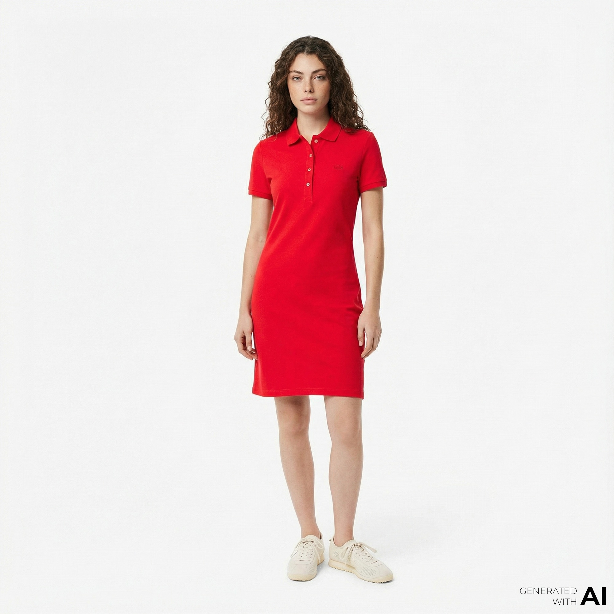 Lacoste Kadın Slim Fit Kısa Kollu Polo Yaka Kırmızı Elbise