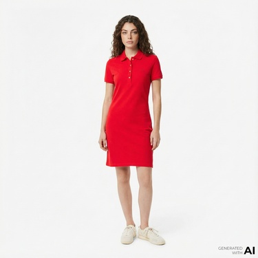  Lacoste Kadın Slim Fit Kısa Kollu Polo Yaka Kırmızı Elbise